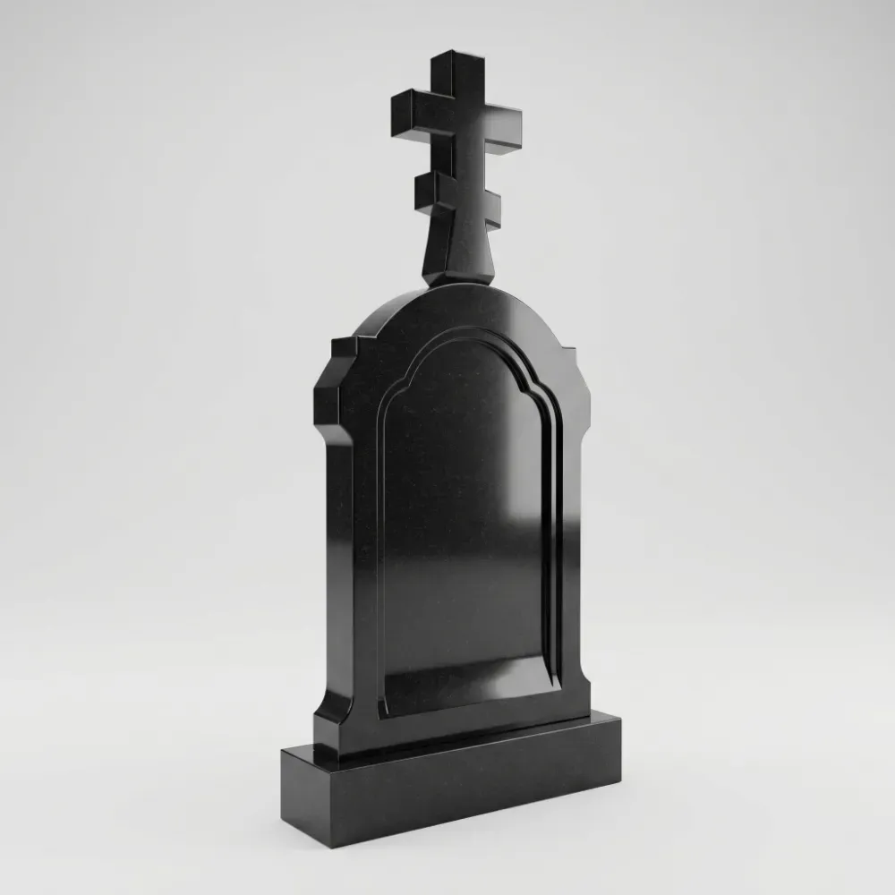 Гранитный крест с нишей под портрет или икону из черного гранита Габбро-Диабаз, православный памятник на могилу, Подольск