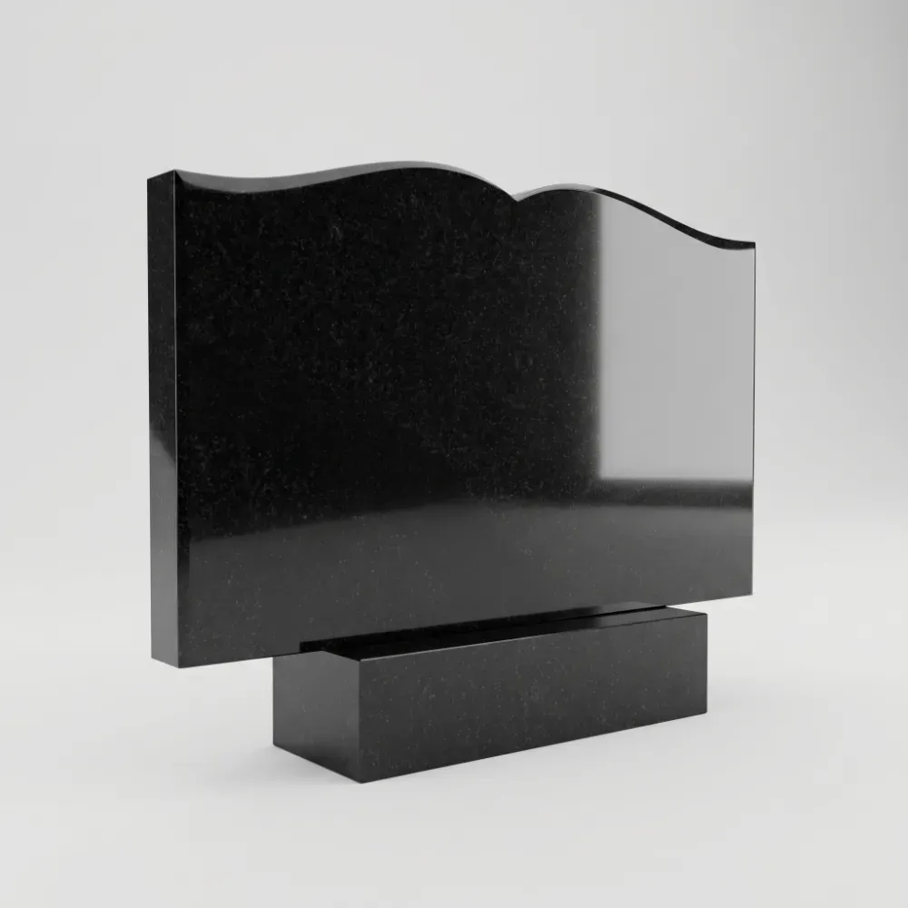 Горизонтальный памятник в форме открытой книги из черного гранита Габбро-Диабаз, семейное надгробие на двоих, Подольск