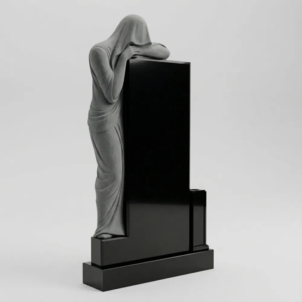 Трогательный гранитный памятник Скорбящая на могилу