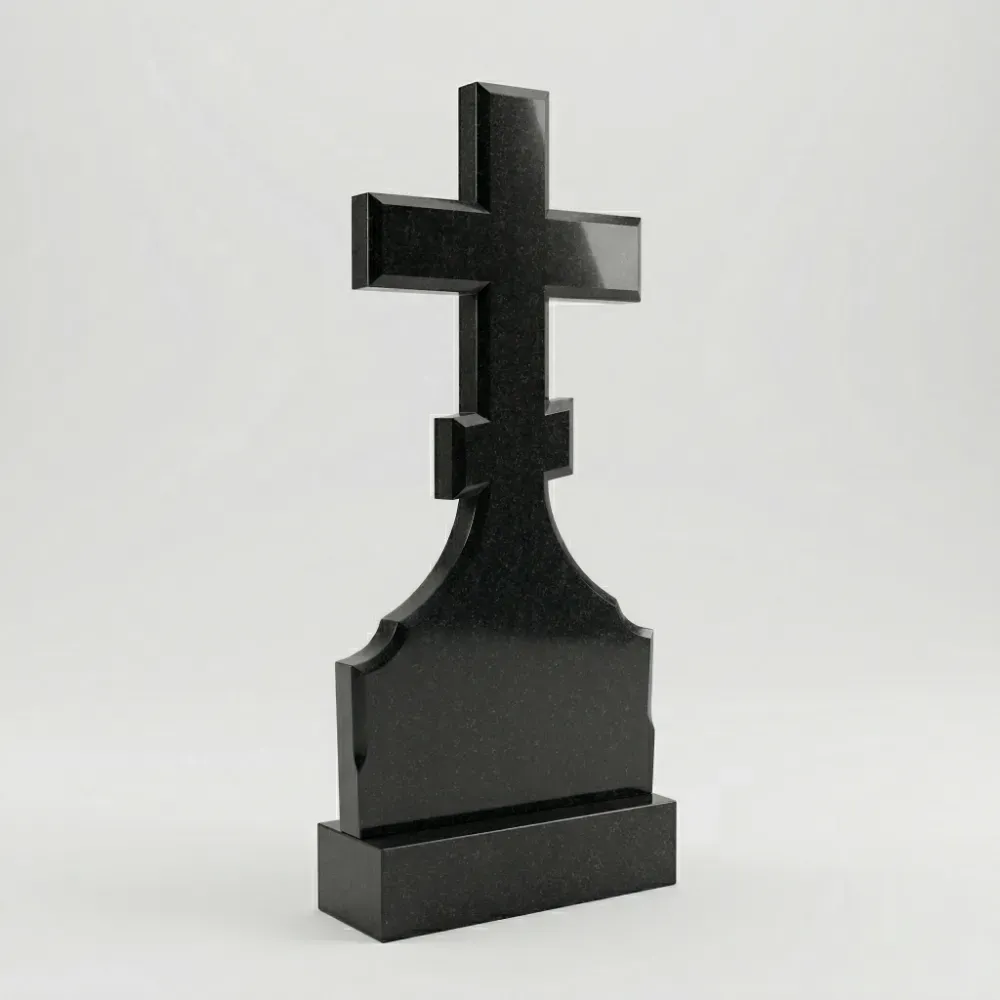 Классический крест из черного гранита Габбро-Диабаз, строгий православный памятник на могилу, Подольск