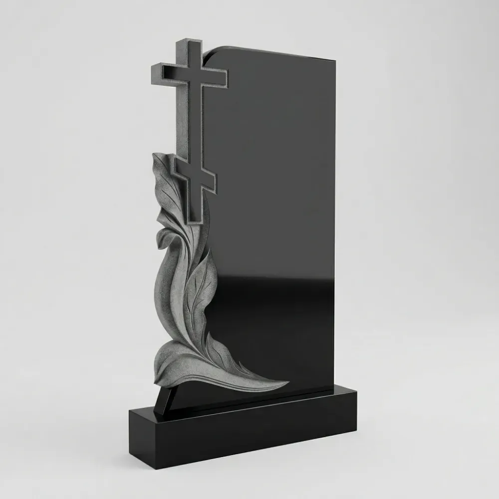 Художественная резьба ветвей плакучей березы на черном граните