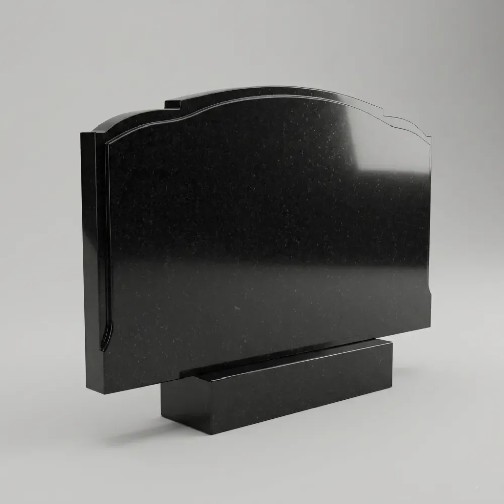 Горизонтальный памятник Галтель со скругленными гранями из черного гранита Габбро-Диабаз, семейное надгробие на двоих, Подольск