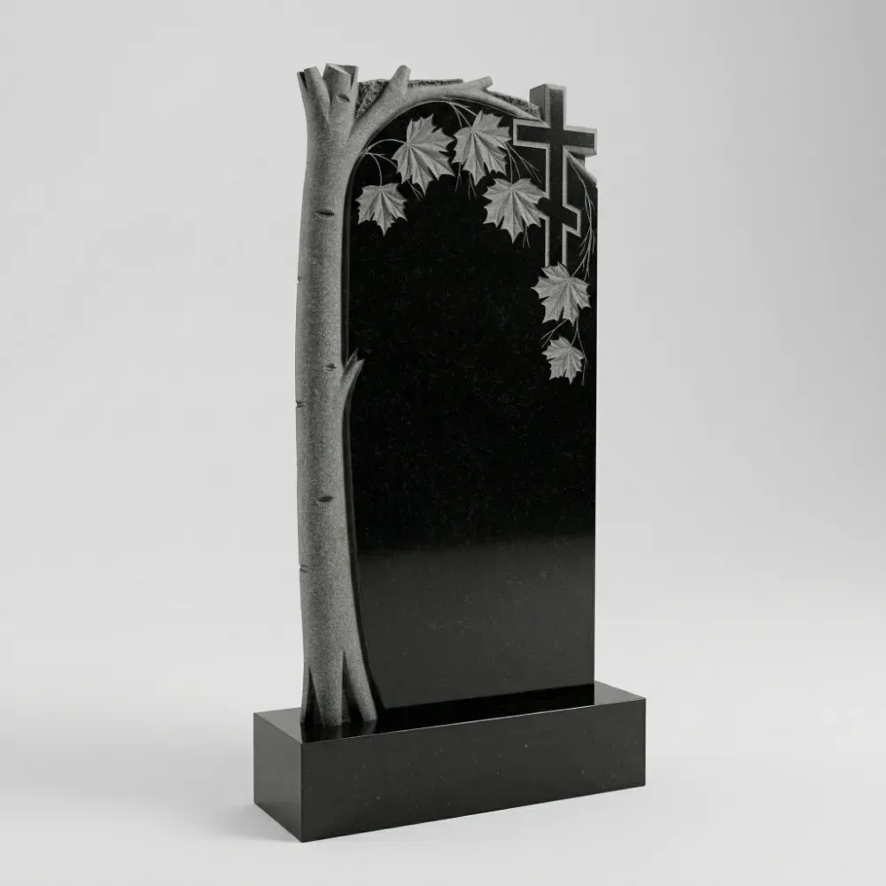 Художественная резьба кленовых листьев на черном Габбро-Диабазе