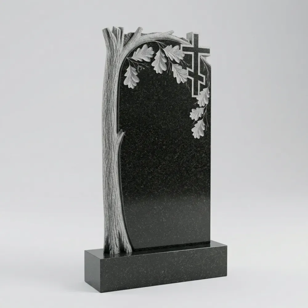 Художественная резьба листьев и желудей дуба на черном Габбро-Диабазе