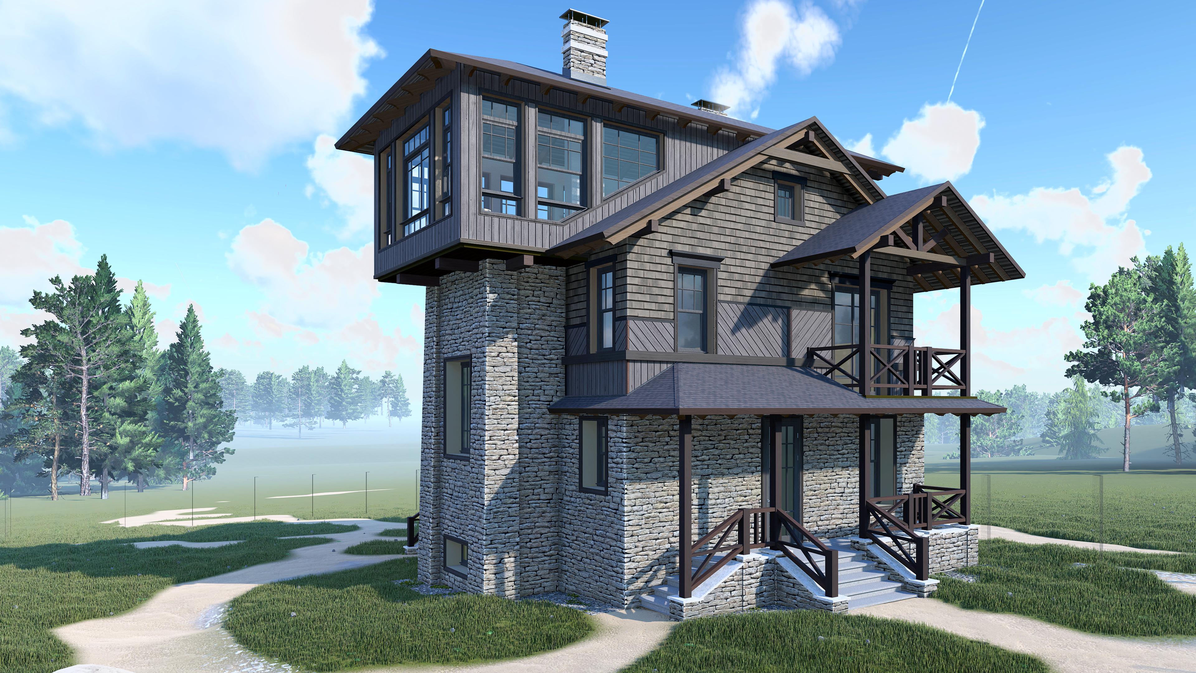 Проект частного дома с башней