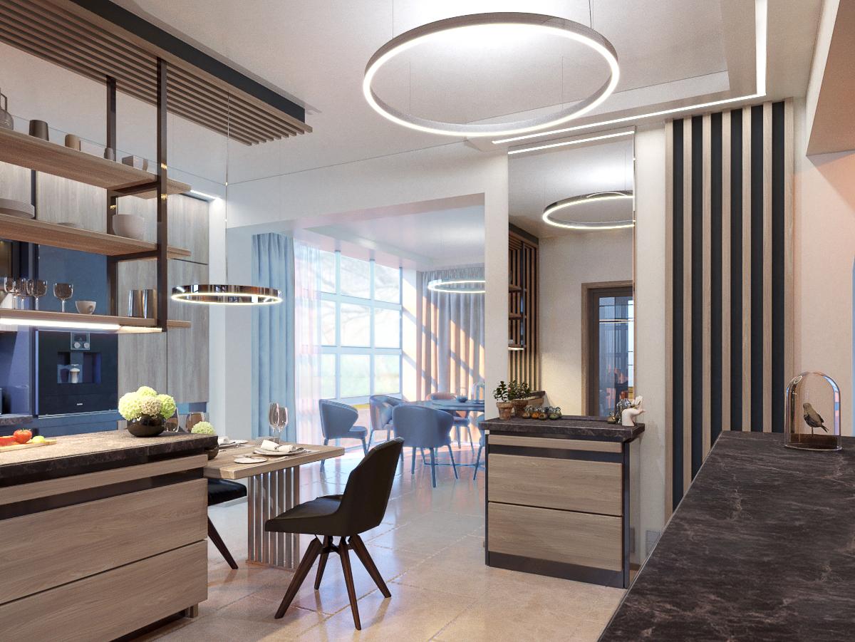 Дизайн интерьера Современной кухни в загородном доме